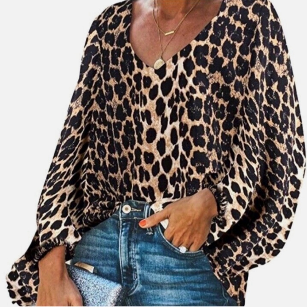 NWT V-Neck Blouse, Animal Print, Colors: Brown/Beige/Black, Size Medium